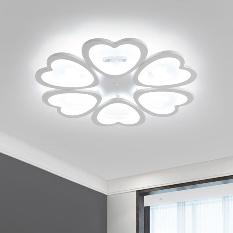 Contemporary 4/6 - Light Ceiling Mount Fixture With Acrylic Shade - White Heart Flush Lamp In