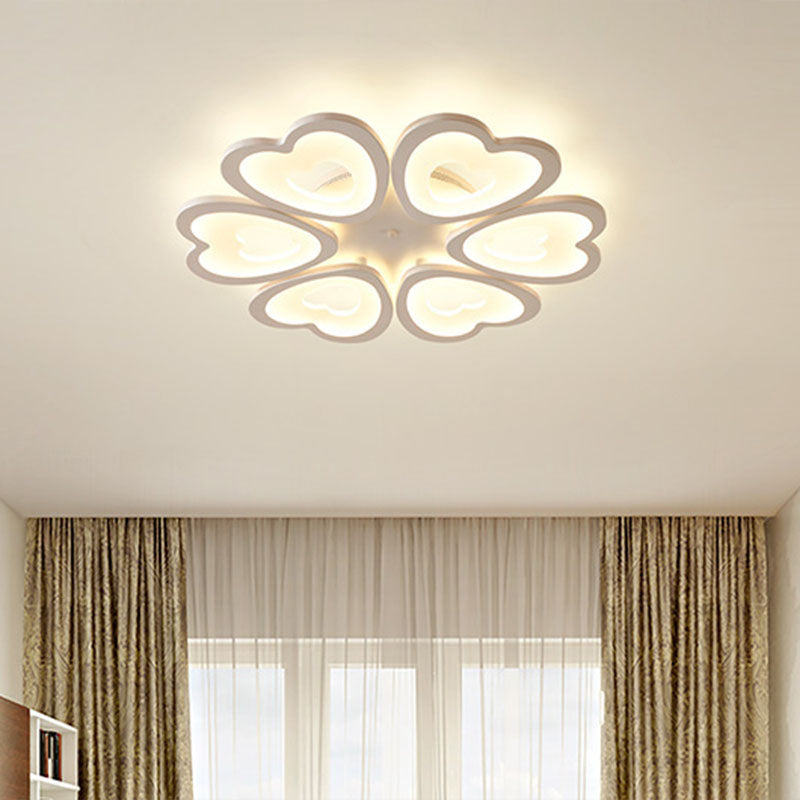 Contemporary 4/6 - Light Ceiling Mount Fixture With Acrylic Shade - White Heart Flush Lamp In