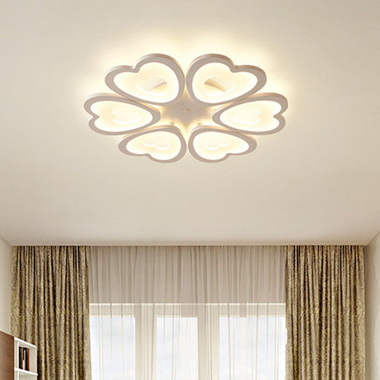 Contemporary 4/6 - Light Ceiling Mount Fixture With Acrylic Shade - White Heart Flush Lamp In
