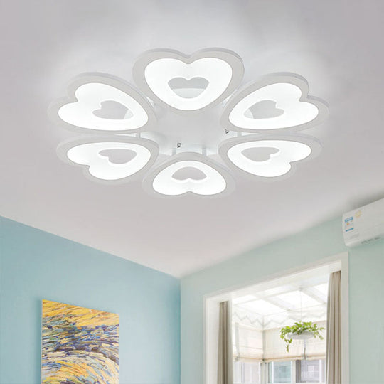 Contemporary 4/6 - Light Ceiling Mount Fixture With Acrylic Shade - White Heart Flush Lamp In