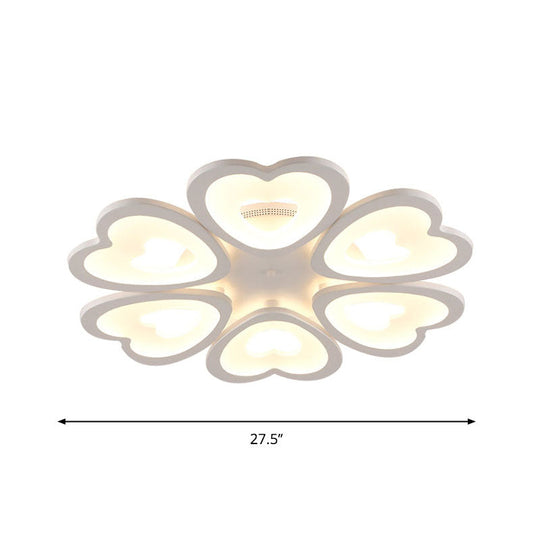Contemporary 4/6 - Light Ceiling Mount Fixture With Acrylic Shade - White Heart Flush Lamp In