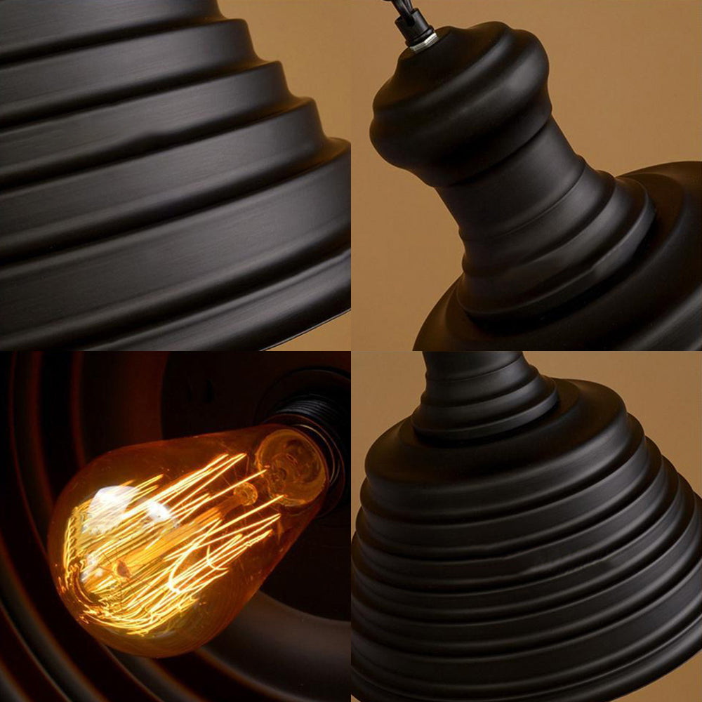 Industrial Metal 1-Light Bell Hanging Pendant Lamp With Ribbed Design & Bronze Finish - Ideal For