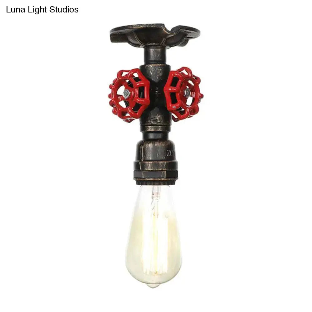 Industrial Style Exposed Bulb Semi Flush Mount Ceiling Light In Antique Bronze/Silver/Brass With