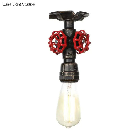 Industrial Style Exposed Bulb Semi Flush Mount Ceiling Light In Antique Bronze/Silver/Brass With