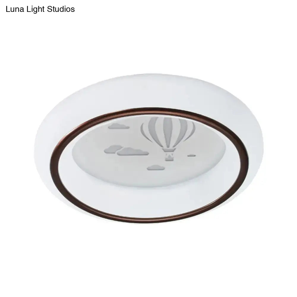 Contemporary Led Ceiling Lamp In White With Moon Deer And Hot Air Balloon Flush Light