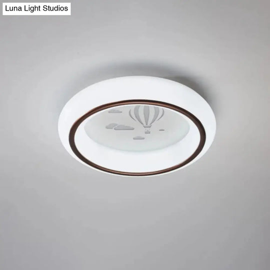Contemporary Led Ceiling Lamp In White With Moon Deer And Hot Air Balloon Flush Light