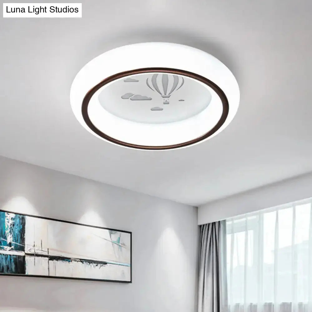 Contemporary Led Ceiling Lamp In White With Moon Deer And Hot Air Balloon Flush Light