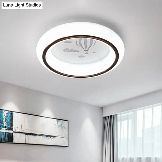 Contemporary Led Ceiling Lamp In White With Moon Deer And Hot Air Balloon Flush Light