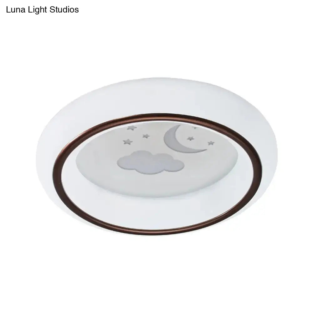 Contemporary Led Ceiling Lamp In White With Moon Deer And Hot Air Balloon Flush Light