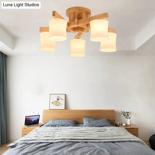 Contemporary Opal Glass Ceiling Flush Mount With Beige Semi Light