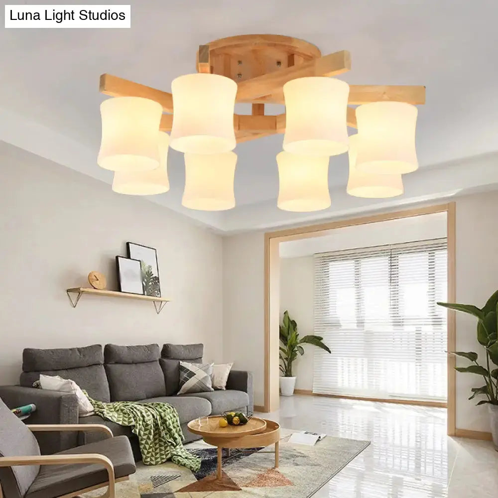 Contemporary Opal Glass Ceiling Flush Mount With Beige Semi Light