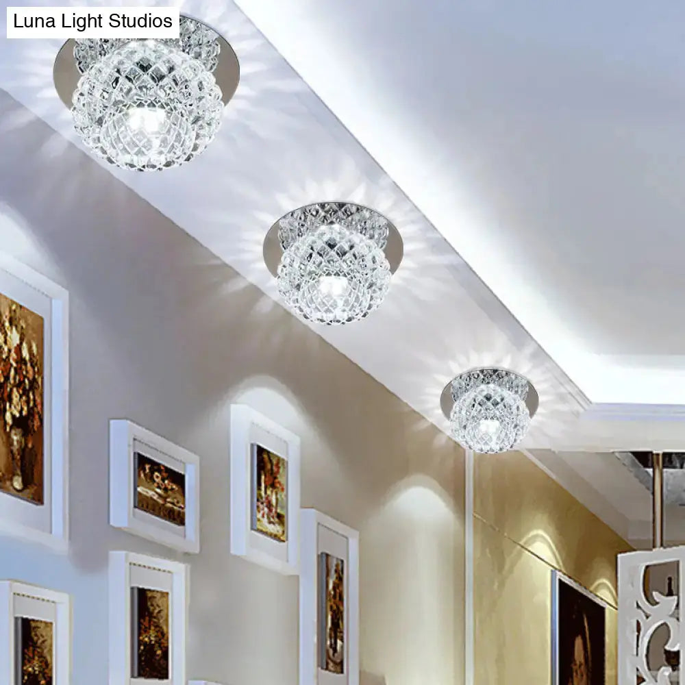 Faceted Crystal Led Chrome Flush Mount Light For Foyer - Simple & Elegant
