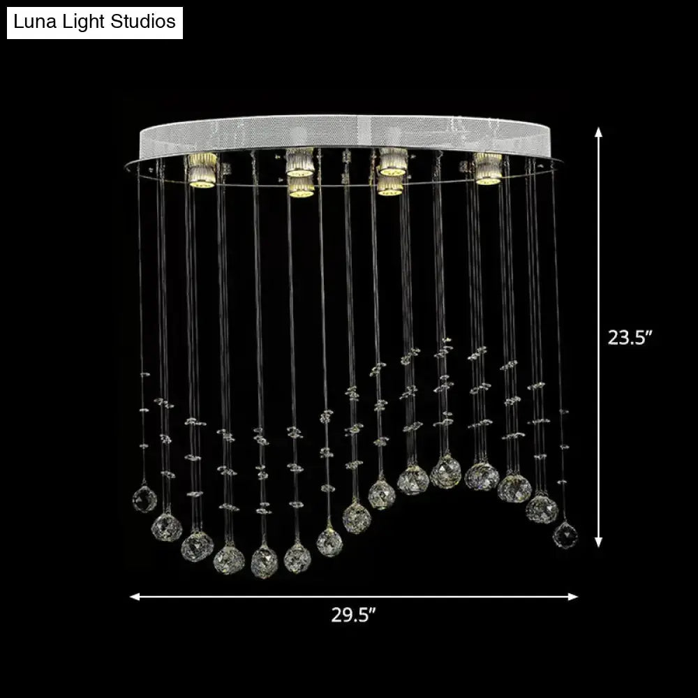 Contemporary Crystal Wavy Flushmount Lighting - 6-Head Living Room Ceiling Flush Light