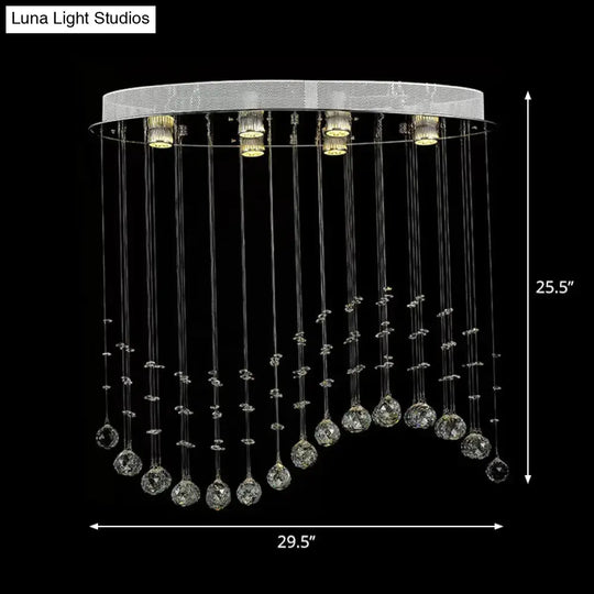 Contemporary Crystal Wavy Flushmount Lighting - 6-Head Living Room Ceiling Flush Light