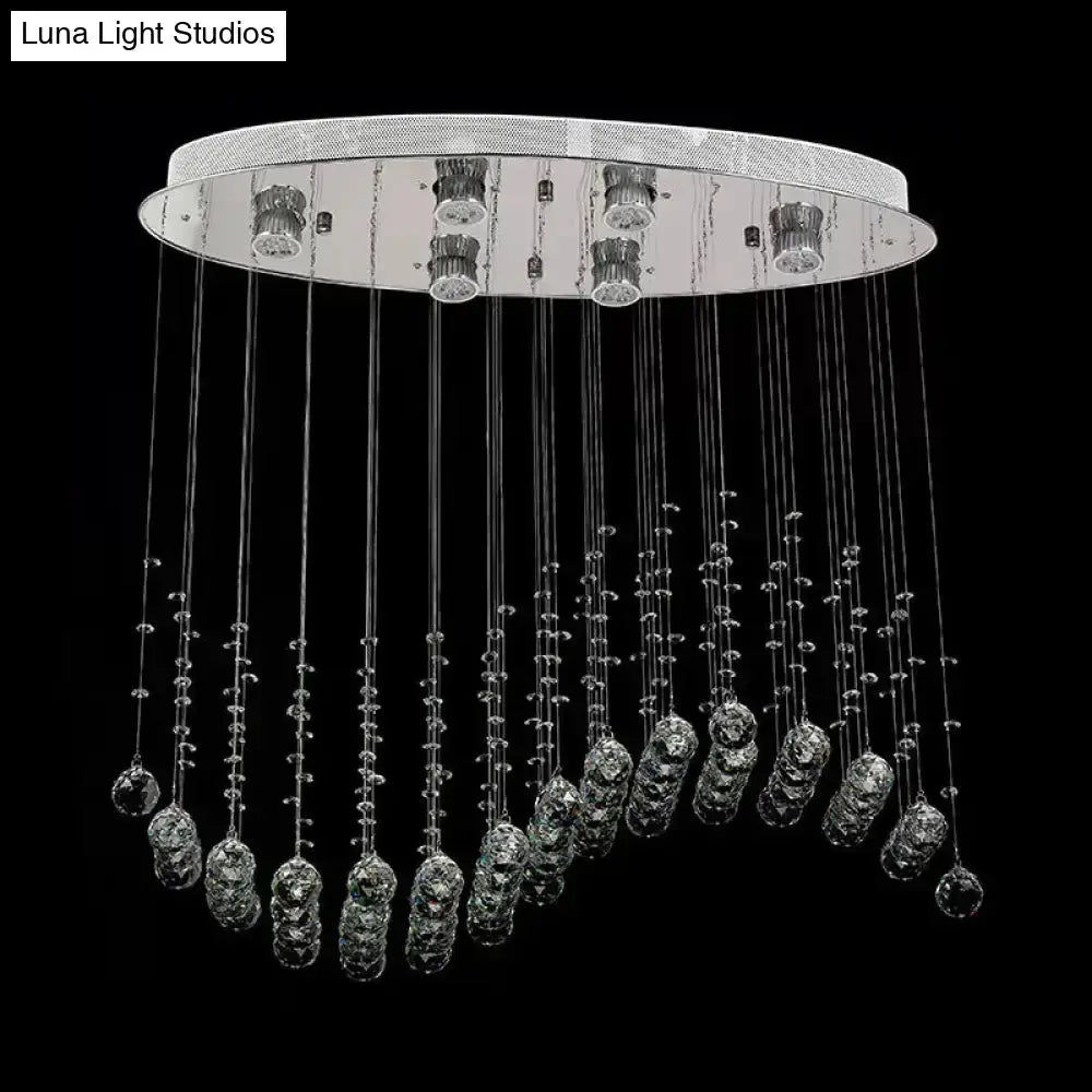 Contemporary Crystal Wavy Flushmount Lighting - 6-Head Living Room Ceiling Flush Light