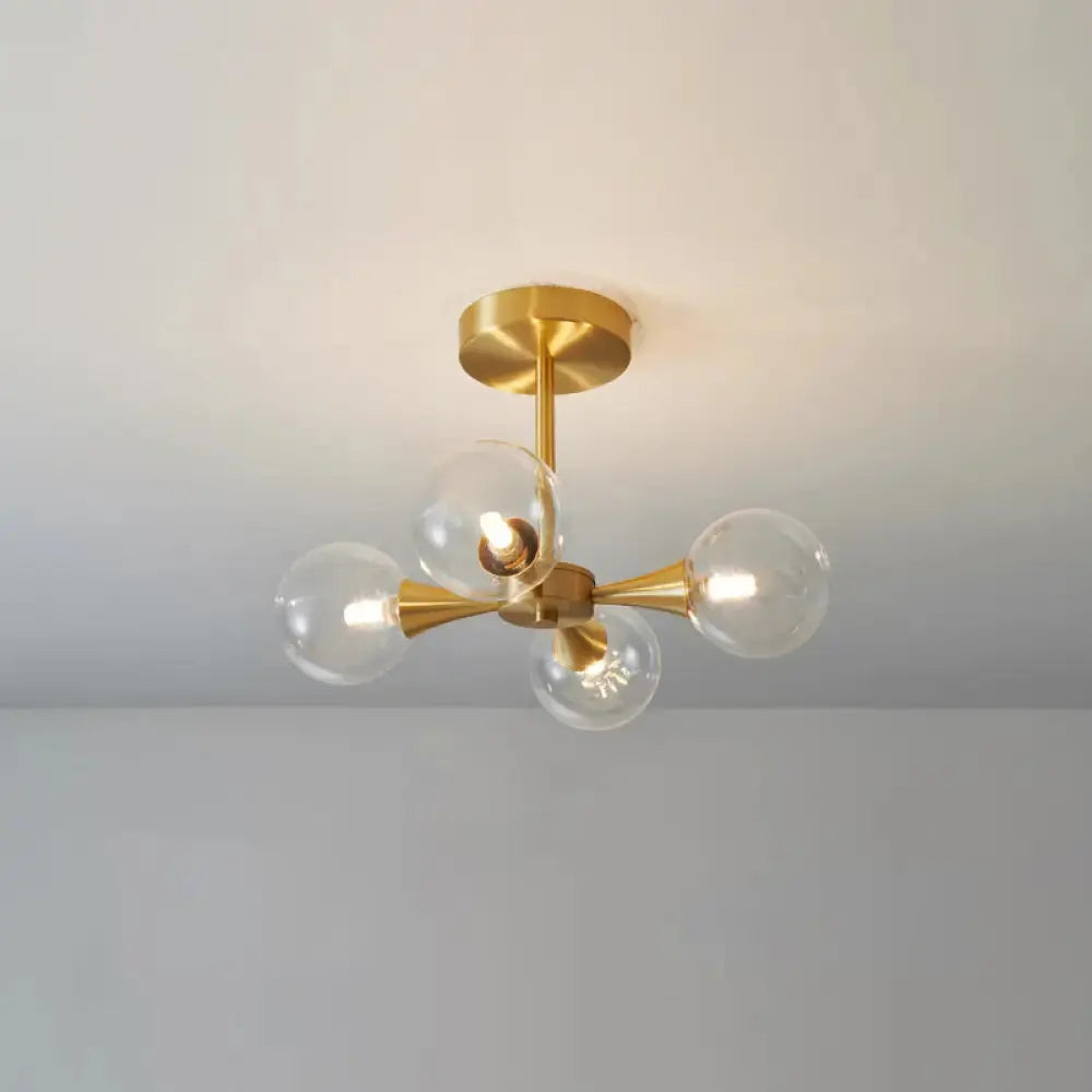 Minimalist Brass Globe Led Ceiling Lamp For Bedroom - Close To Light Fixture 4 / Clear