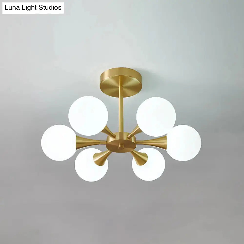 Minimalist Brass Globe Led Ceiling Lamp For Bedroom - Close To Light Fixture