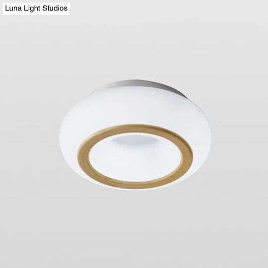 Modern Acrylic Donut Shaped Ceiling Lamp With Integrated Led And Wood Grain Finish