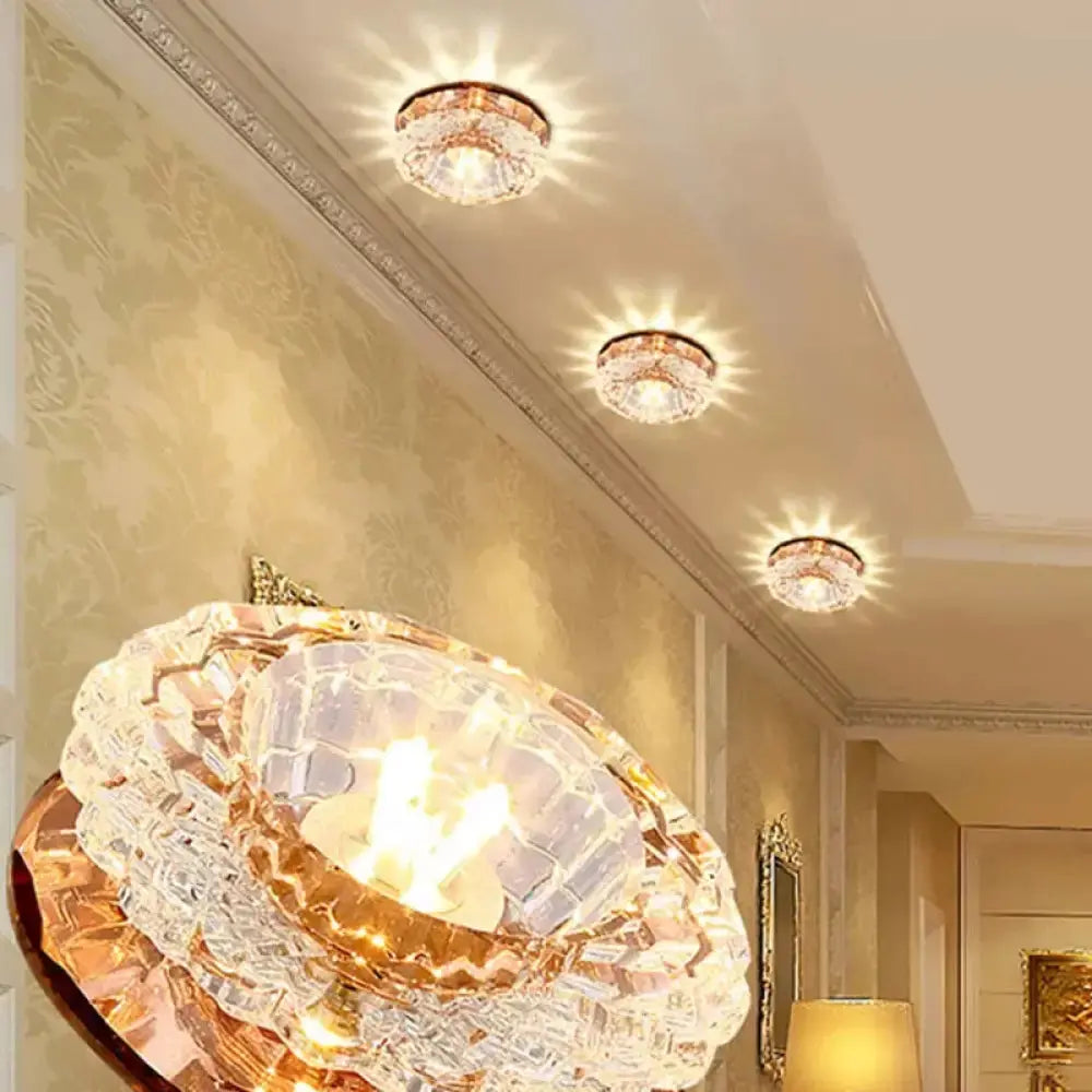 Modern Crystal Blossom Led Flush Mount Ceiling Fixture With Layered Design - Ideal For Corridors Tan