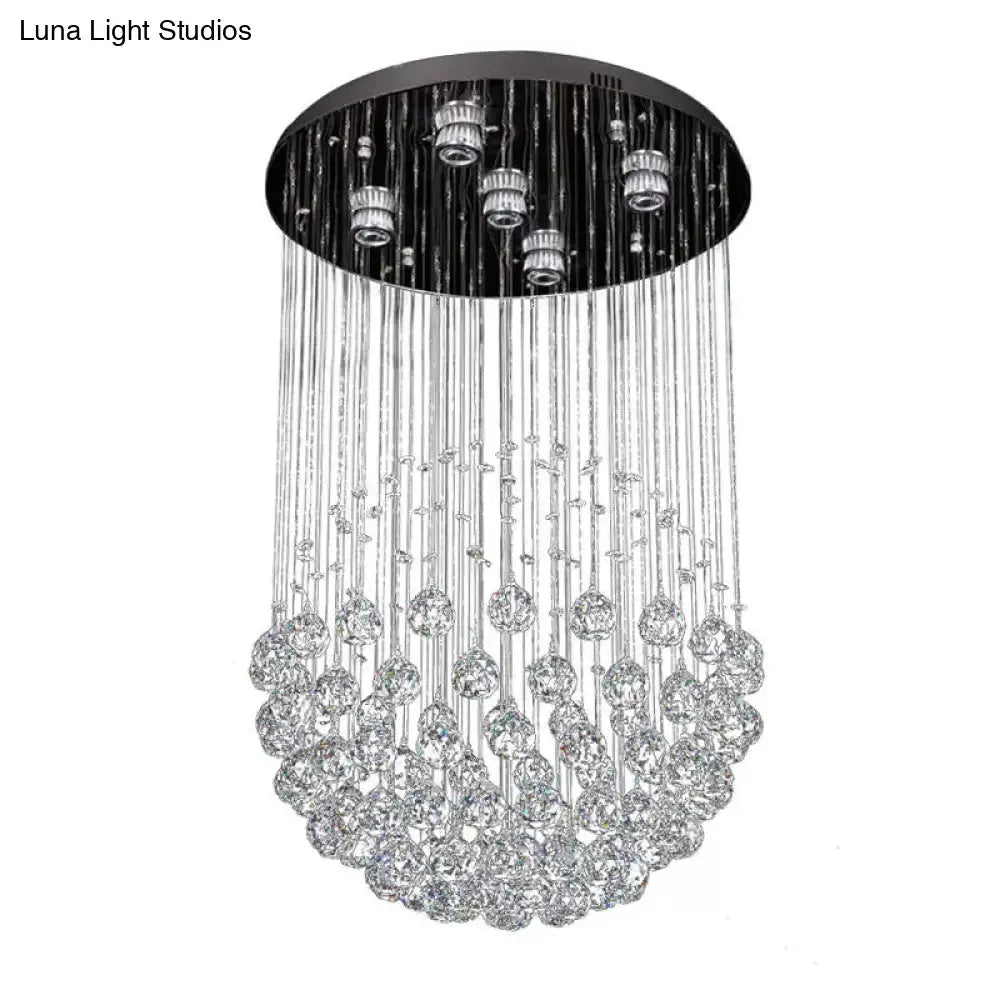Modern Crystal Sphere Ceiling Lamp: 5-Light Stainless Steel Flush Mount Lighting