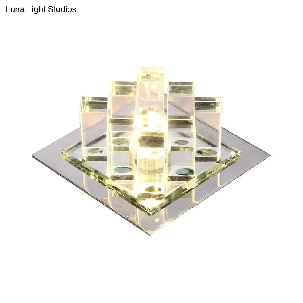 Modern Crystal Square Led Flushmount Light For Corridors