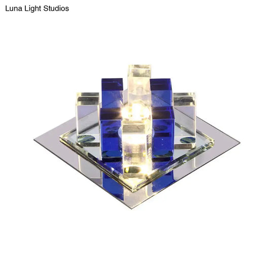 Modern Crystal Square Led Flushmount Light For Corridors
