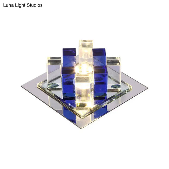 Modern Crystal Square Led Flushmount Light For Corridors