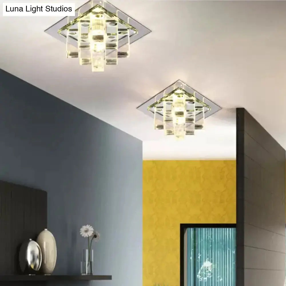 Modern Crystal Square Led Flushmount Light For Corridors
