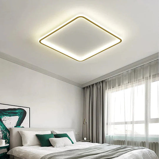 Nordic Bedroom Led Ceiling Lamp Full Copper Square