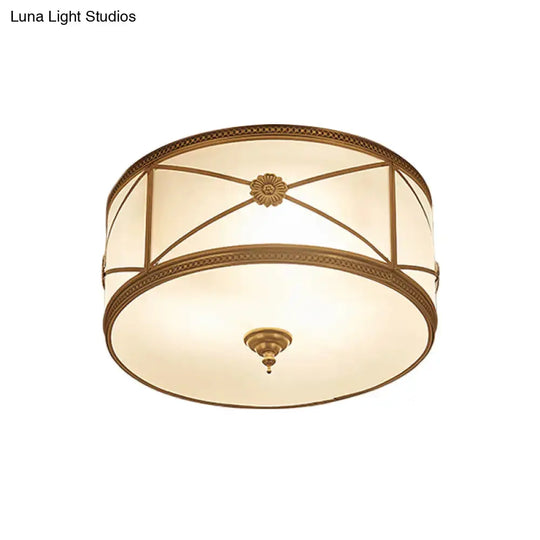 Opal Glass Flush Mount Ceiling Light With Classic Brass Finish
