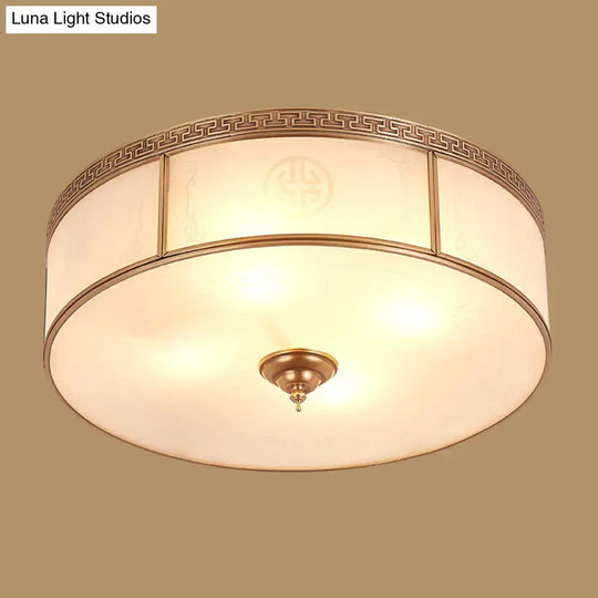 Opal Glass Flush Mount Ceiling Light With Classic Brass Finish