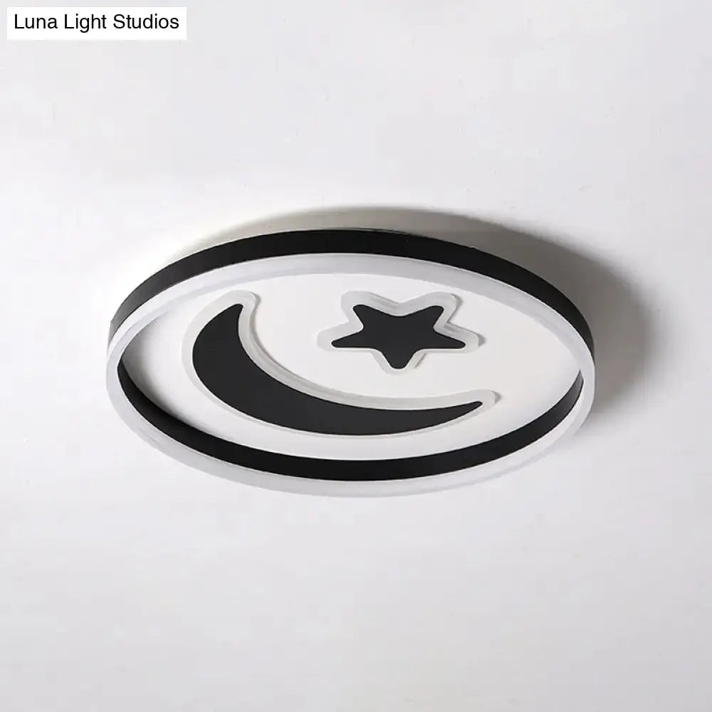Kid’s Led Ceiling Light With Moon-Star Pattern - Acrylic Flush Mount Lighting For Bedrooms