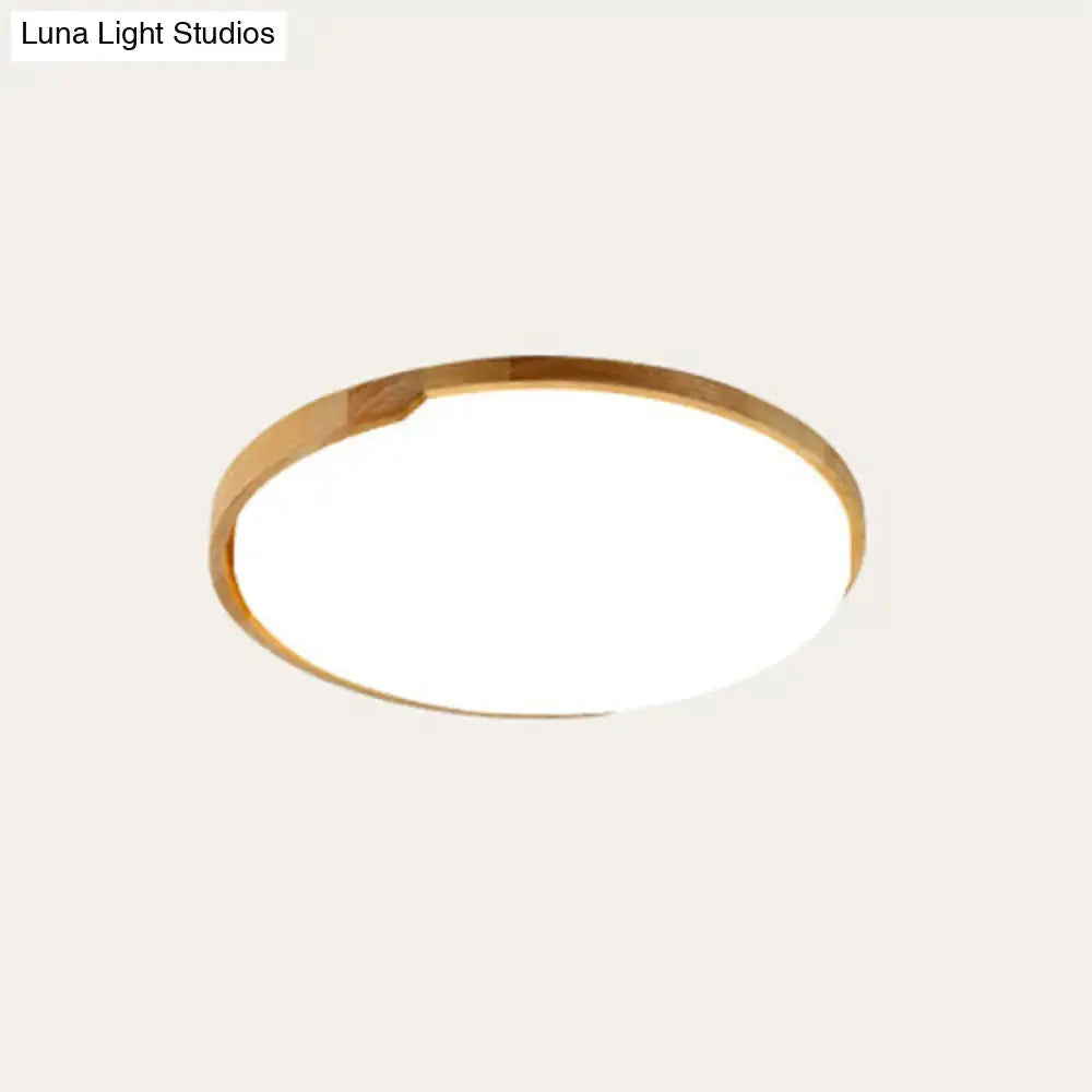 Round Led Wood Flush Mount Ceiling Light For Living Room - Beige