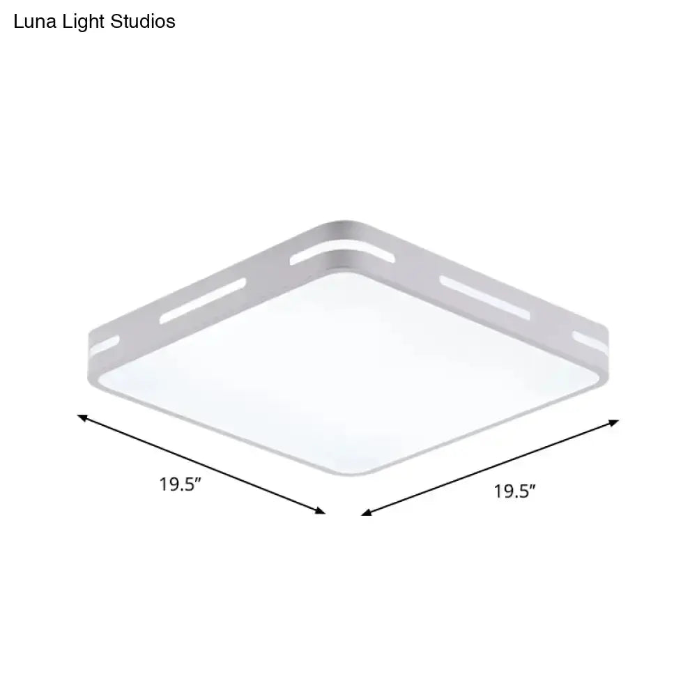 Minimalist Bedroom Ceiling Light: Square/Round Metal Flush Lamp With 12-19.5-Inch Wide Led In White