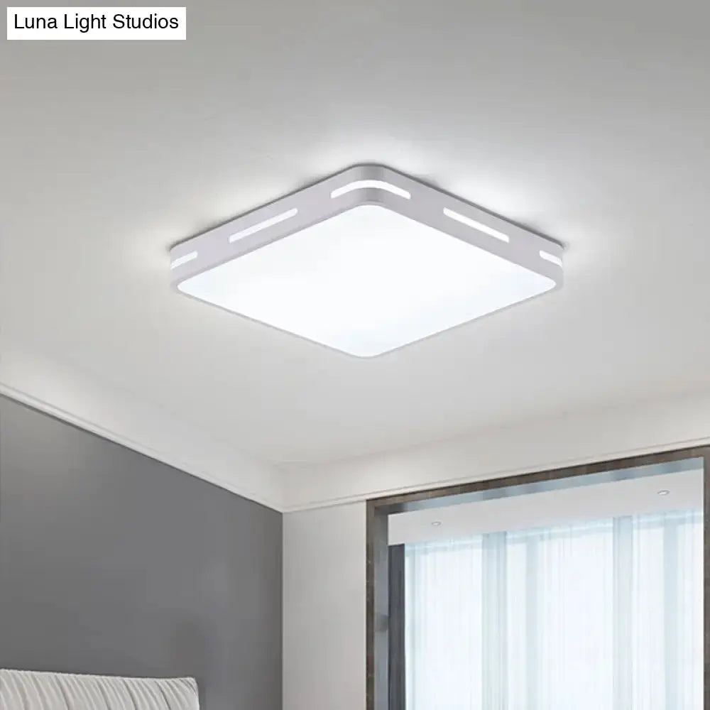 Minimalist Bedroom Ceiling Light: Square/Round Metal Flush Lamp With 12-19.5-Inch Wide Led In White