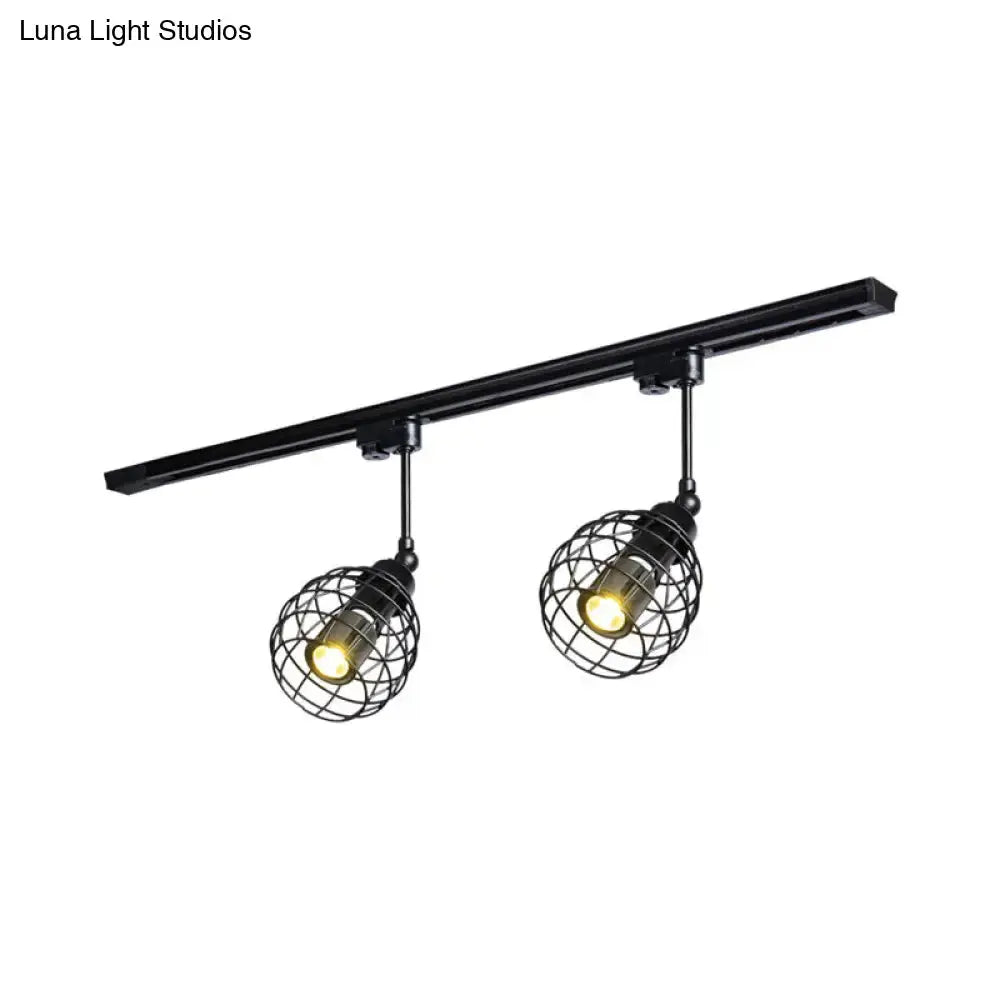 Semi-Flush Industrial Bistro Spotlight With Iron Cage In Black/White/Rust
