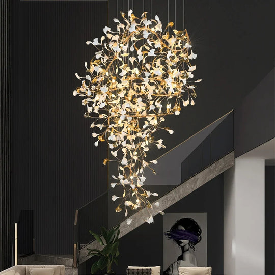 Solayne Ginkgo Leaf Chandelier – Luxury High Ceiling Statement Light