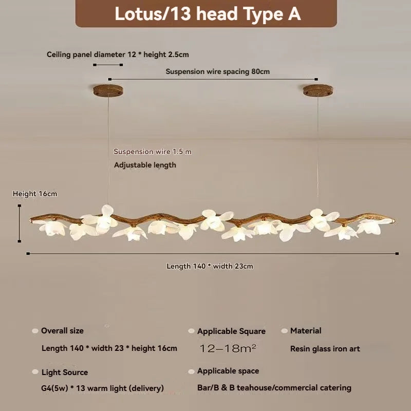 Solora Lotus Branch LED Chandelier – Modern Artistic Lighting 13 head 140cm / White light