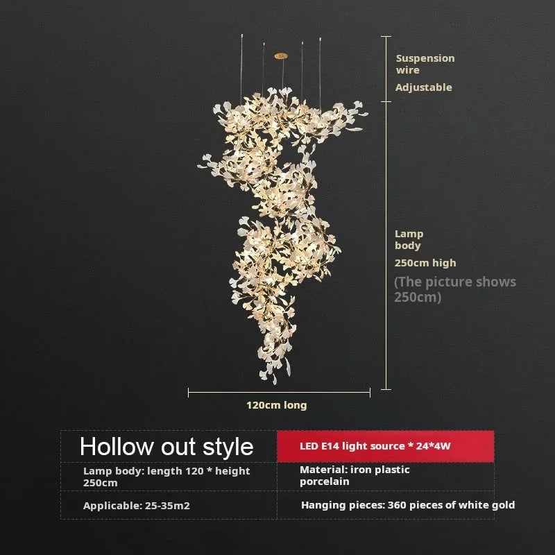 Liora Luxury Duplex Chandelier – Modern Villa Staircase Lighting D120xH250cm A / Plastic Leaf / cold light 6000k