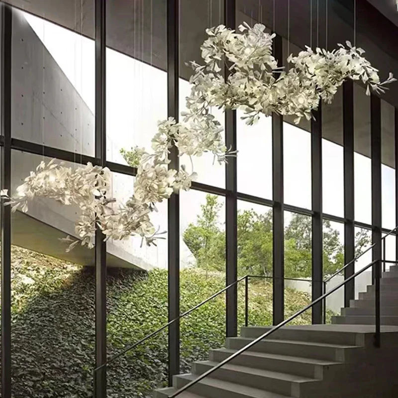 Solayne Ginkgo Leaf Chandelier – Luxury High Ceiling Statement Light