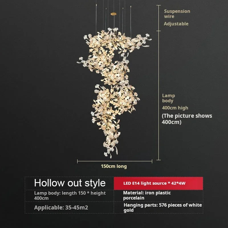 Liora Luxury Duplex Chandelier – Modern Villa Staircase Lighting D150xH400cm A / Plastic Leaf / cold light 6000k