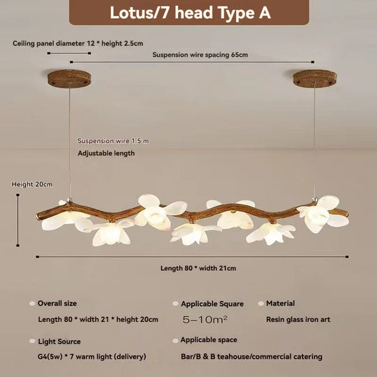 Solora Lotus Branch LED Chandelier – Modern Artistic Lighting 7 head 80cm / White light