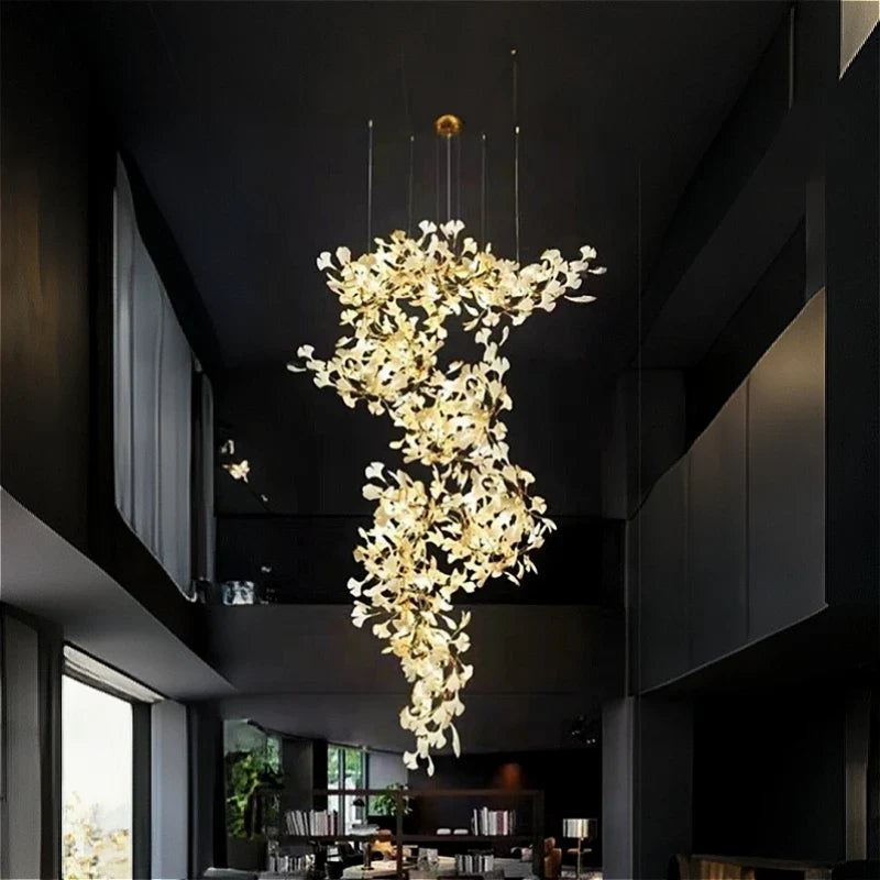 Aurelia Luxury Ginkgo Leaf Chandelier – Statement Lighting D800 H2000 / ceramic leaves / Warm White