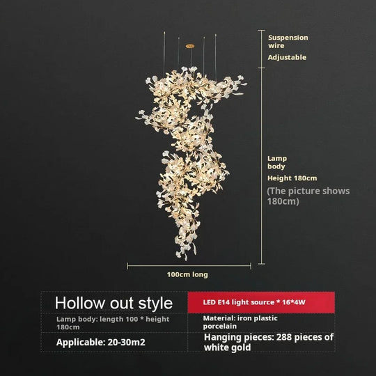 Liora Luxury Duplex Chandelier – Modern Villa Staircase Lighting D100xH180cm A / Plastic Leaf / cold light 6000k