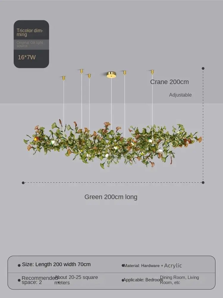 Elysian Ginkgo Glass Pendant Chandelier – Modern Luxury Lighting L200cm Green Brown / White light 6000K