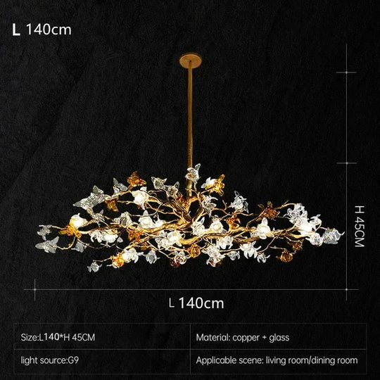 Maravelle Copper Branch Chandelier – Retro Luxury Pendant Light L140 H45cm / Natural light