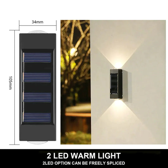 Solar Wall Lamp Outdoor Waterproof Up And Down Luminous Lighting 2Led Warm Lamps