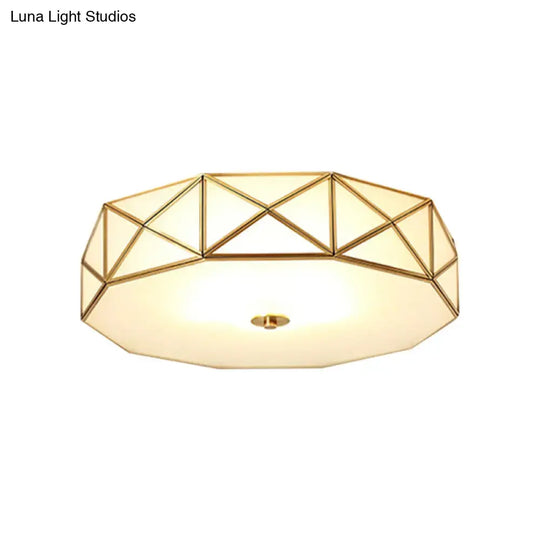 Vintage Scalloped Frosted Glass Flush Mount Light With Brass Finish - 3 Lights For Bedroom Ceiling