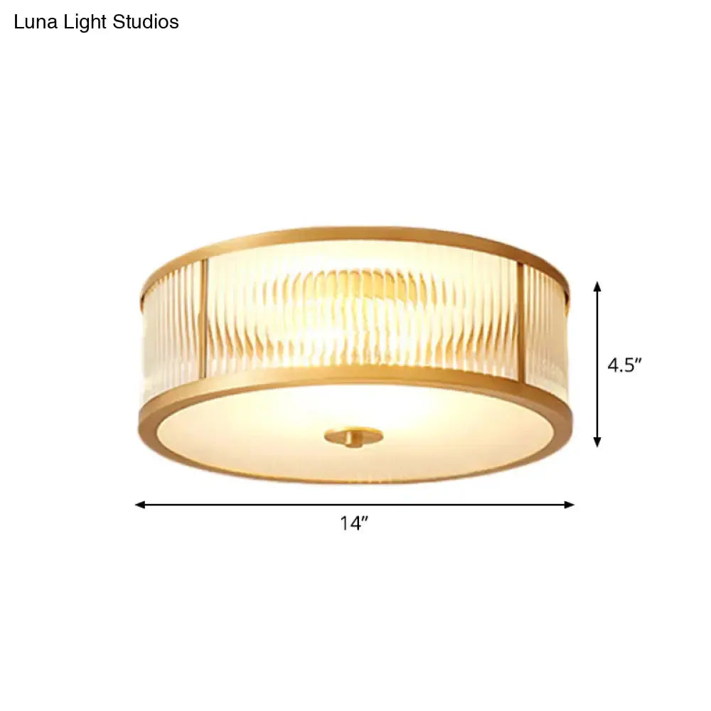 Vintage Scalloped Frosted Glass Flush Mount Light With Brass Finish - 3 Lights For Bedroom Ceiling