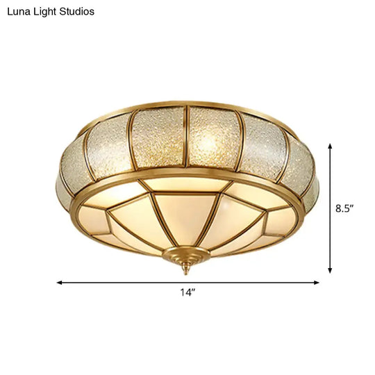 Vintage Scalloped Frosted Glass Flush Mount Light With Brass Finish - 3 Lights For Bedroom Ceiling